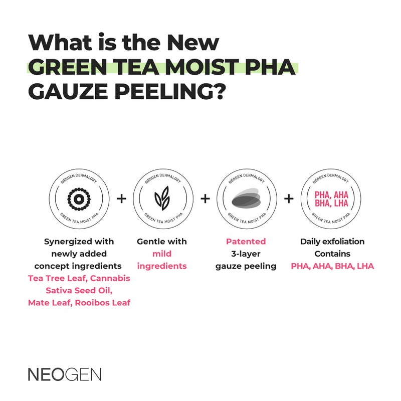 DERMALOGY by NEOGENLAB PHA Gauze Peeling - Formulated with AHA BHA PHA Exfoliating & Cleansing Pad (30 - Green tea) - Image 3
